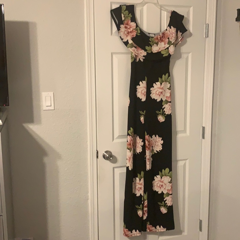 Ready to Ruffle Black flowered jumpsuit